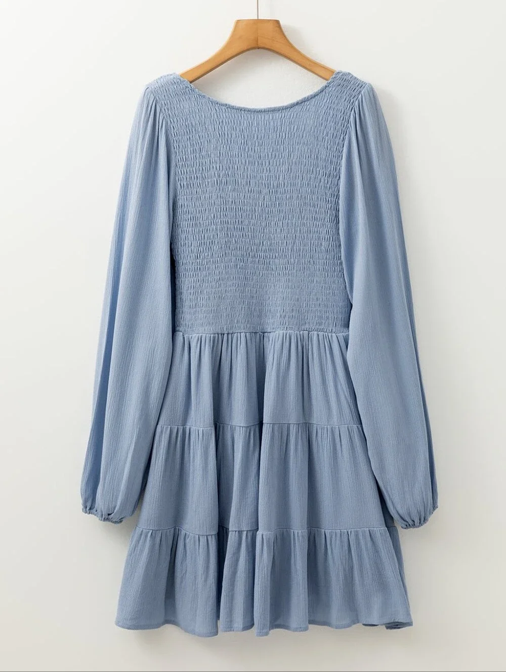 Altar'd State Dress M NWOT Blue Smocked Boho Mini Tiered Long Sleeve CC - Picture 5 of 13